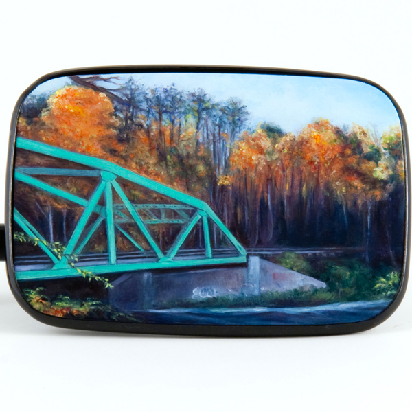 Safety Green (Catskills), 2016, 3.5 x 5.5 in, oil/panel, motorcycle mirror housing