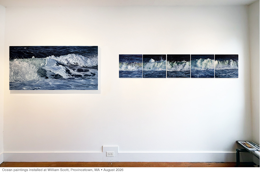 Installation shot of ocean paintings at William Scott Gallery