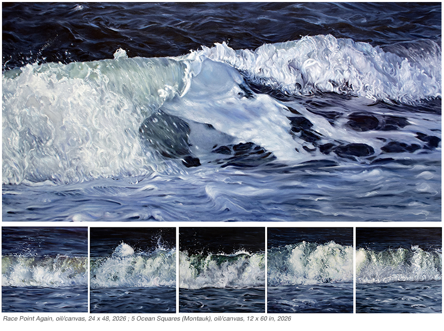Installation shot of ocean paintings at William Scott Gallery